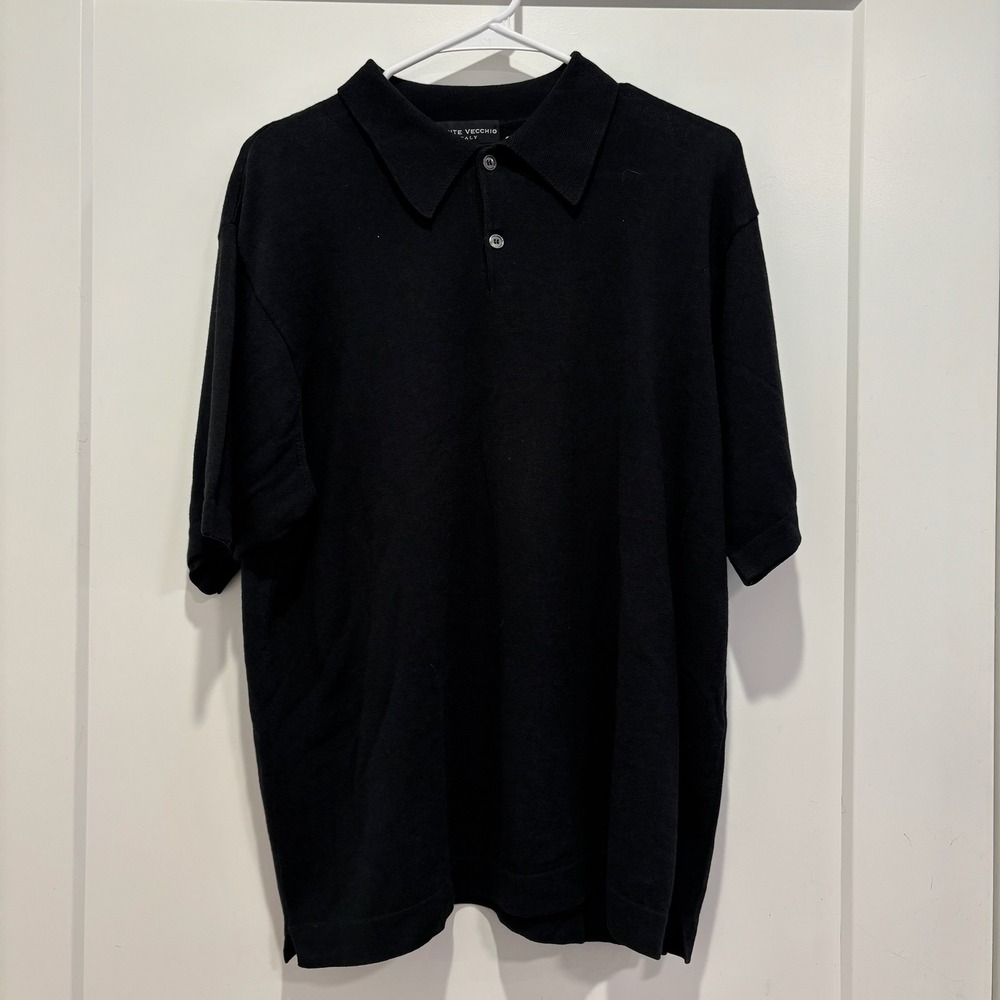 Ponte Vecchio Italy Mens Black Knit Polo Shirt Short Sleeve‎ Size L Cotton Blend